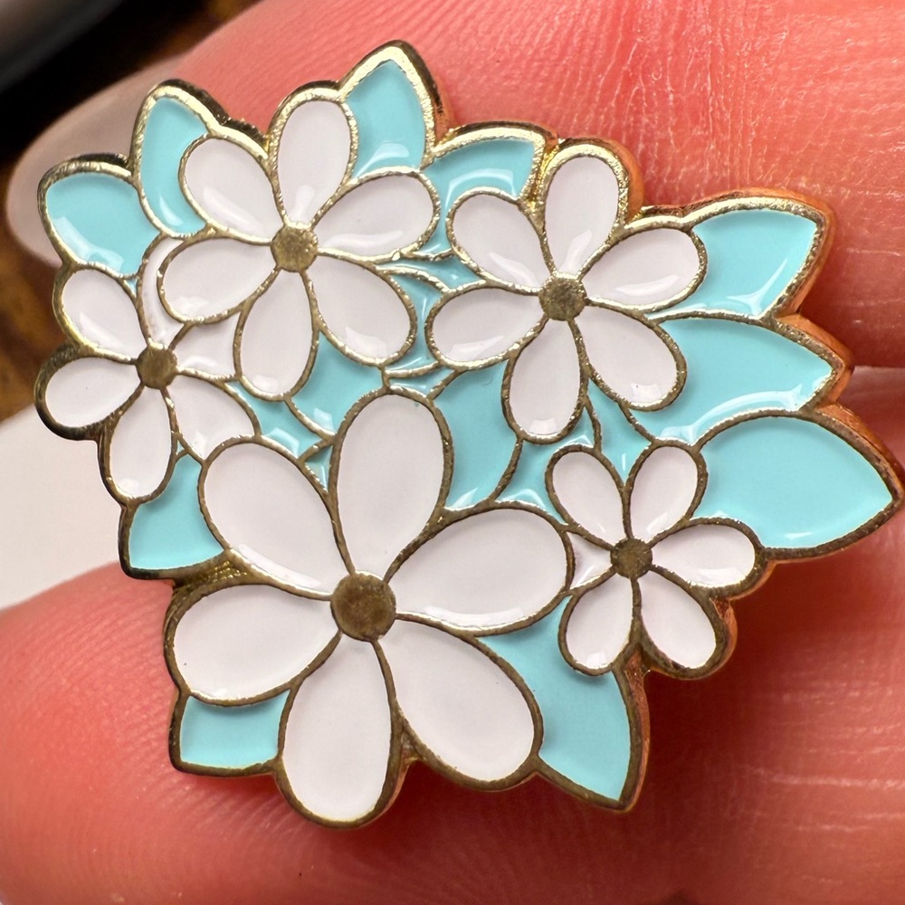 Floral Enamel Brooch in White and Blue